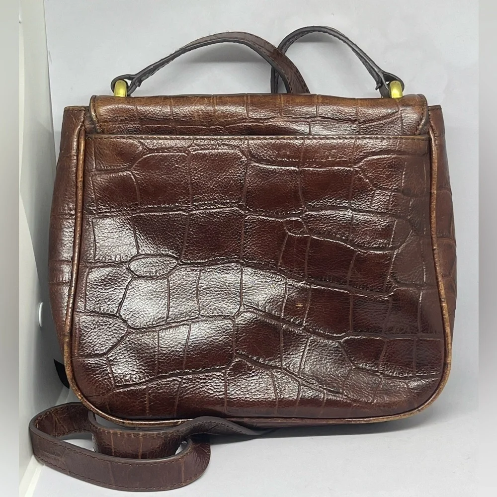 FOSSIL MEMOIR SMALL FLAP Brown Croc-Embossed Leather CROSSBODY  BAG.